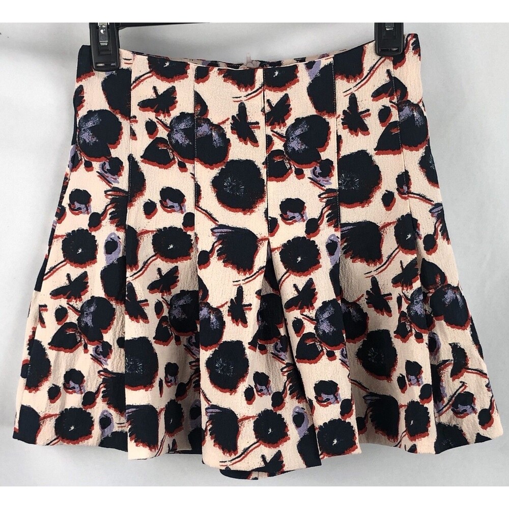 NWT H & M Culotte Skirt Skorts 4 Peach Blue Floral Pleated Mini 25”W High Rise